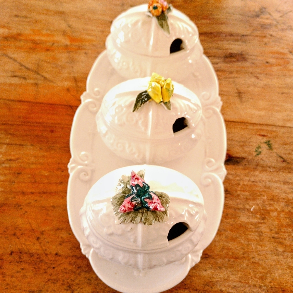 Fruit Compote Ceramic Serving Dish Set Unmarked